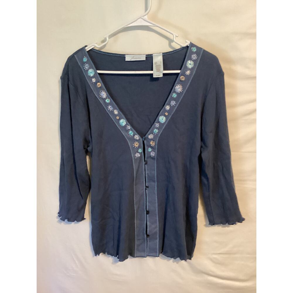 2402 JH Collectibles Vintage 100% Cotton Ribbed Vneck Top Blue Size  Large